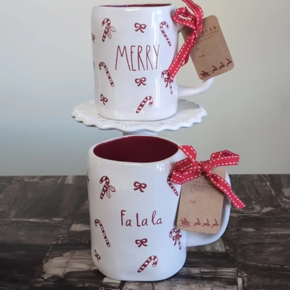 โSOLDโRae Dunn FA LA LA Christmas Mug with Candy Cane and Bow Design ๐ - Picture 5 of 5